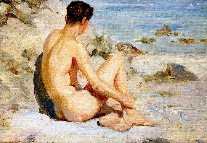muscle guy nude on the beach