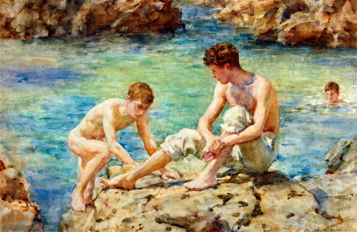 boys swimming naked art